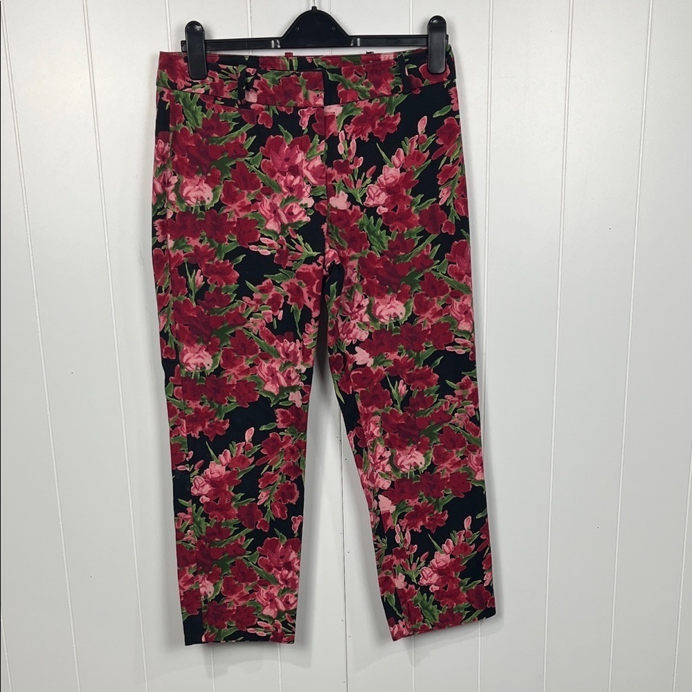 Talbots Signature Floral Pant 6 Black Green Straight Leg Zip/Slide Close Casual
